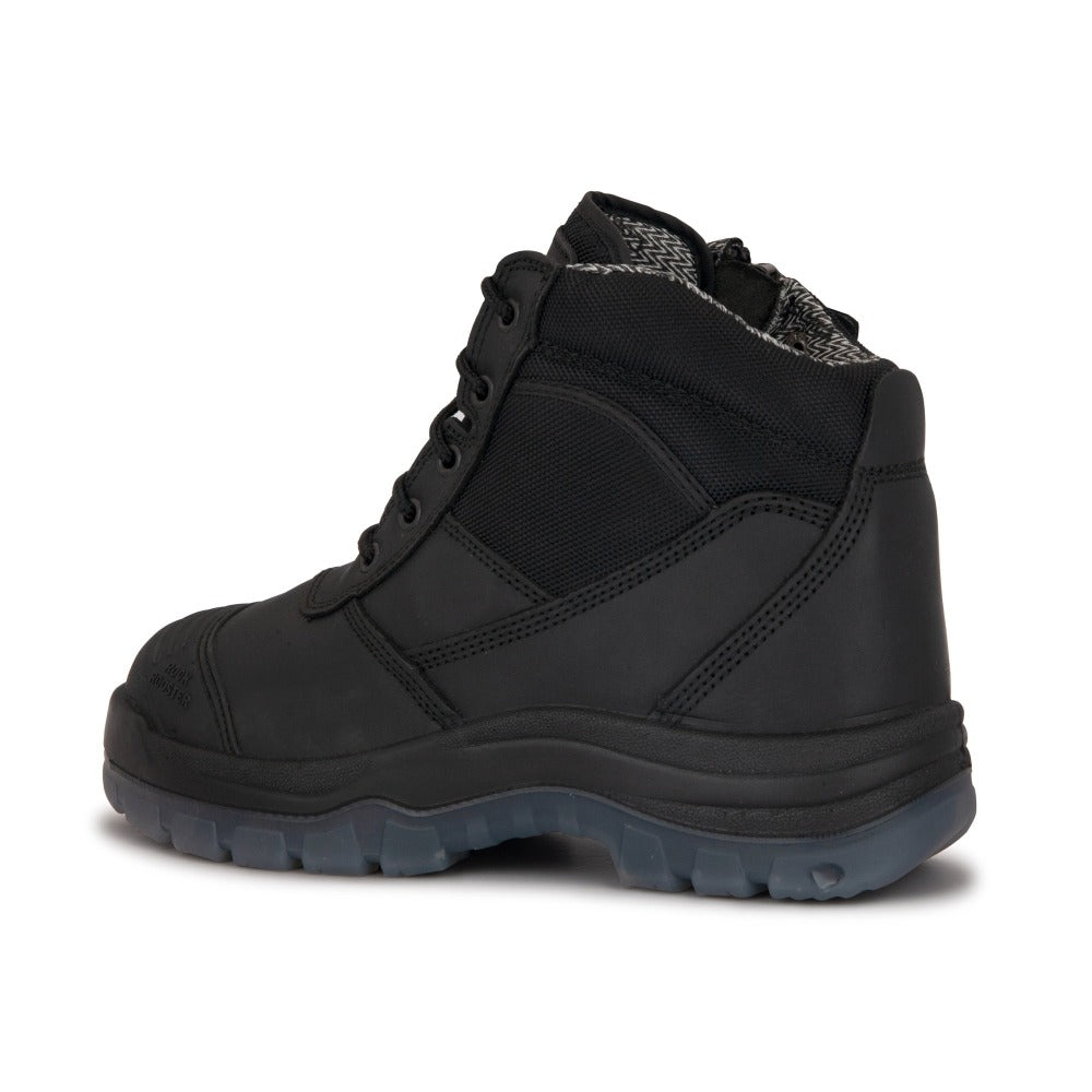 ROCKROOSTER Crisson Black 6 inch Zip sided Steel Toe Leather Work Boots AK050BK – side view