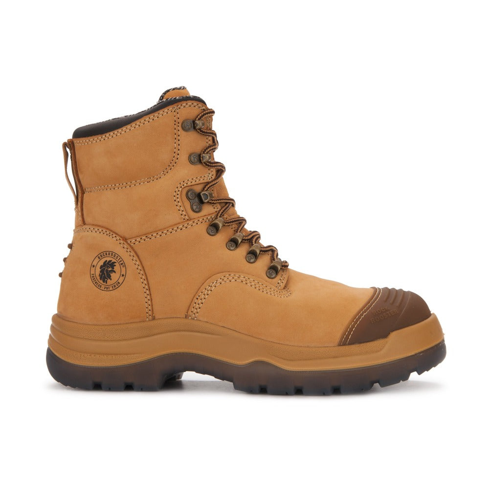 ROCKROOSTER Kimberly Tan 7 inch Zip-sided Steel Toe Leather Work Boots AK232Z – side view