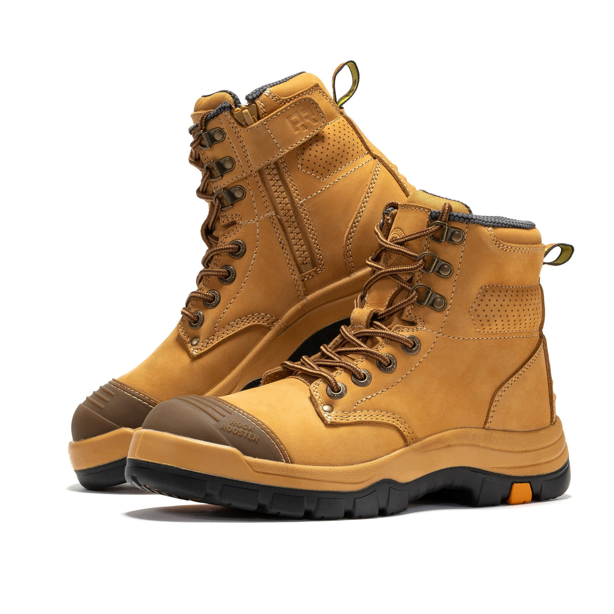 ROCKROOSTER Madison Tan 6 inch Zip-sided Steel Toe Leather Work Boots AK052 – side view