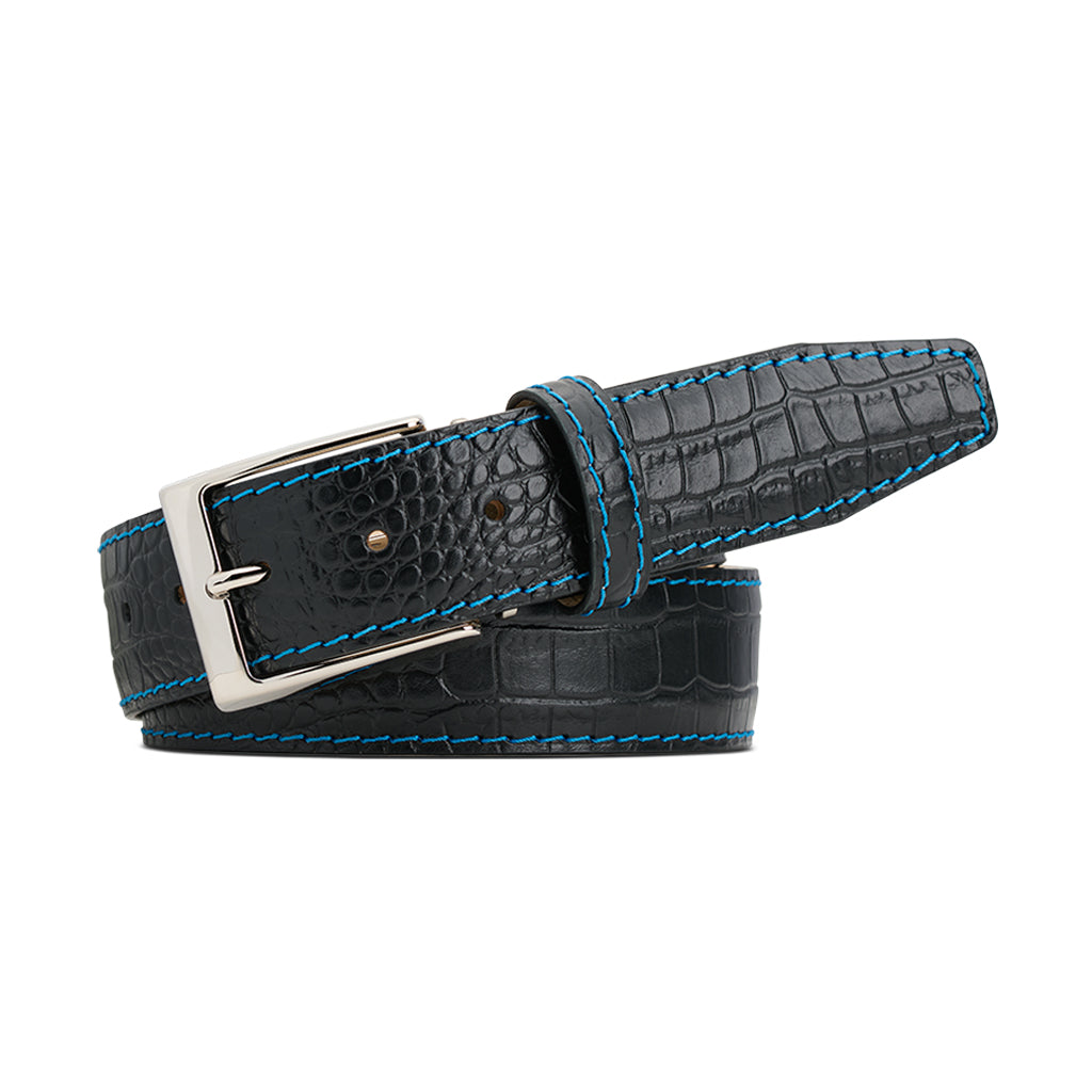 Black Mock Croc Leather Belt