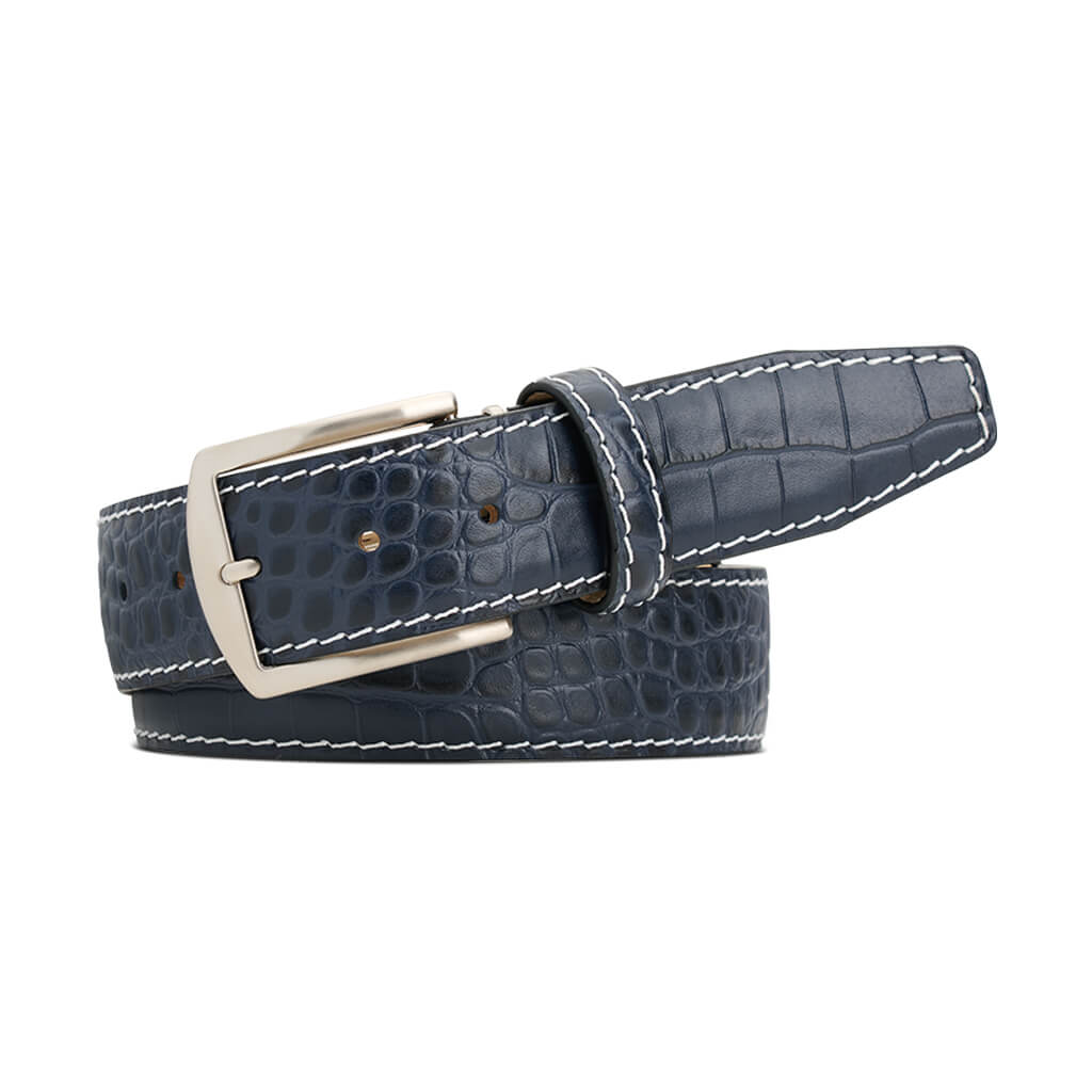 Navy Mock Croc Leather Belt
