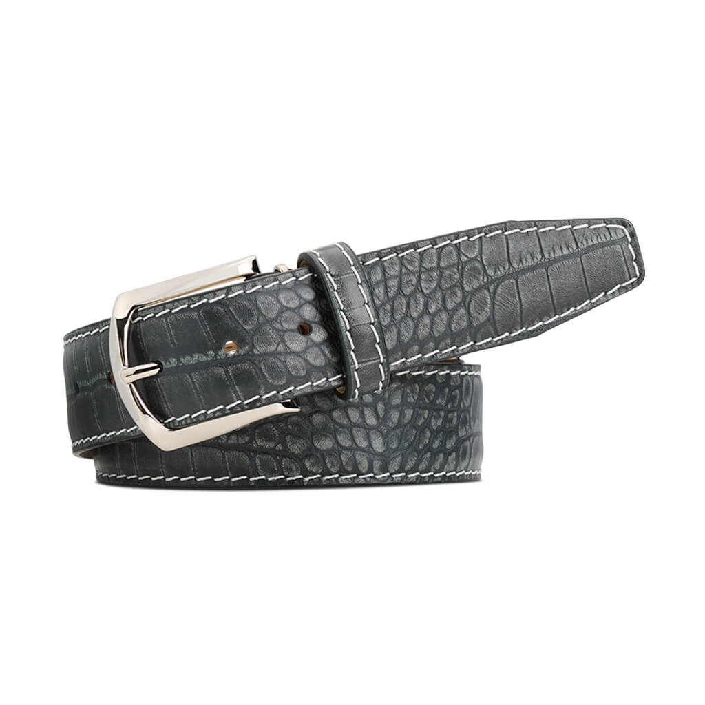 Platinum Mock Croc Leather Belt