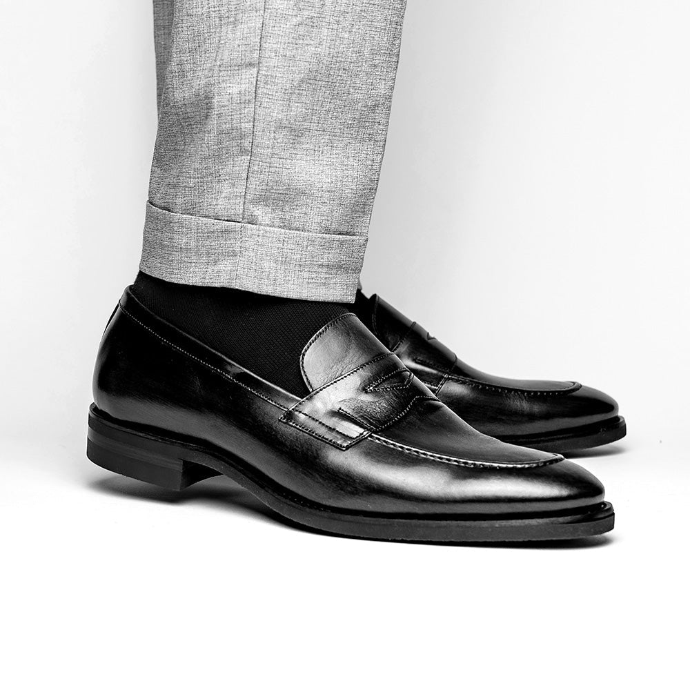 Zelli Italia 15-400-BLK ROMA Hand Burnished Calfskin Penny Loafer Black View 9