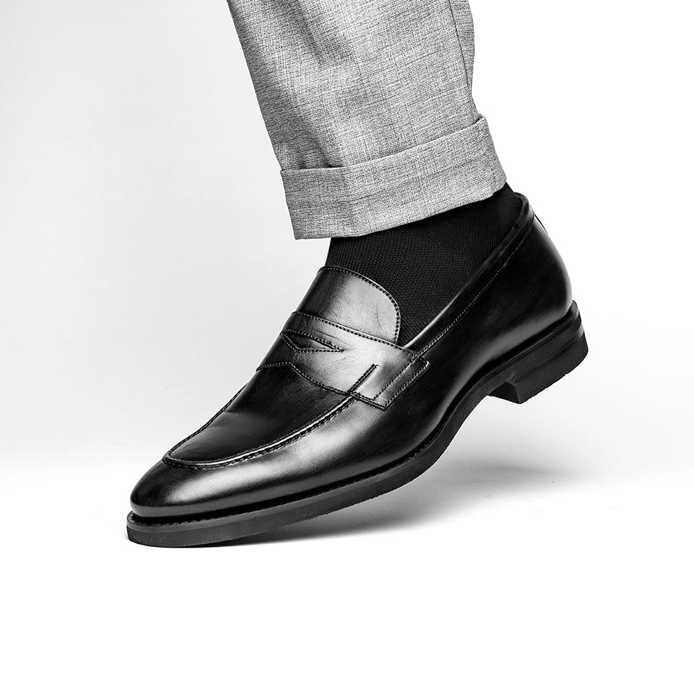 Zelli Italia 15-400-BLK ROMA Hand Burnished Calfskin Penny Loafer Black View 11