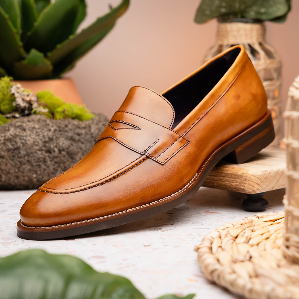 Zelli Italia 15-400-CML ROMA Hand Burnished Calfskin Penny Loafer Camel Top View