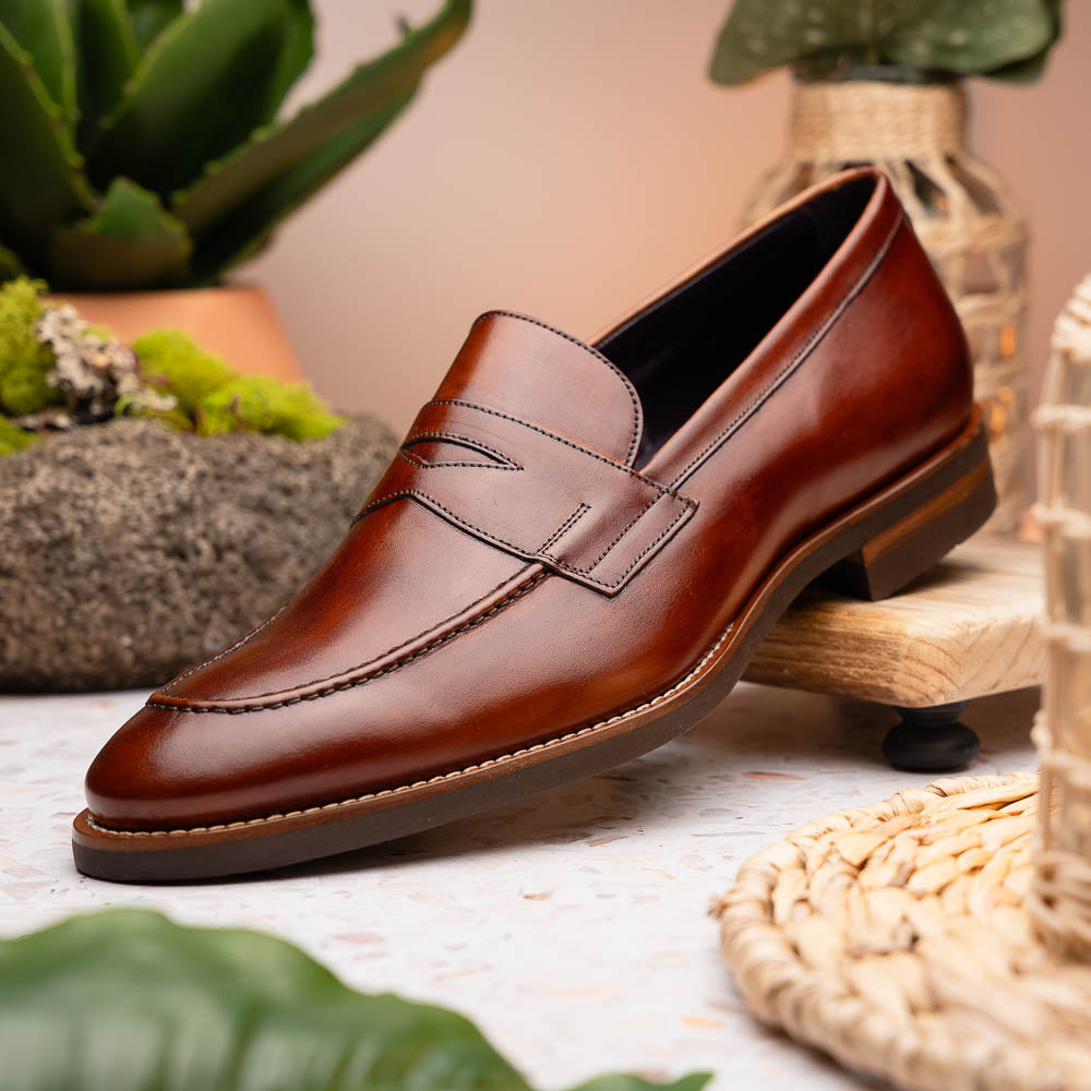 Zelli Italia 15-400-CGN ROMA Hand Burnished Calfskin Penny Loafer Cognac Top View