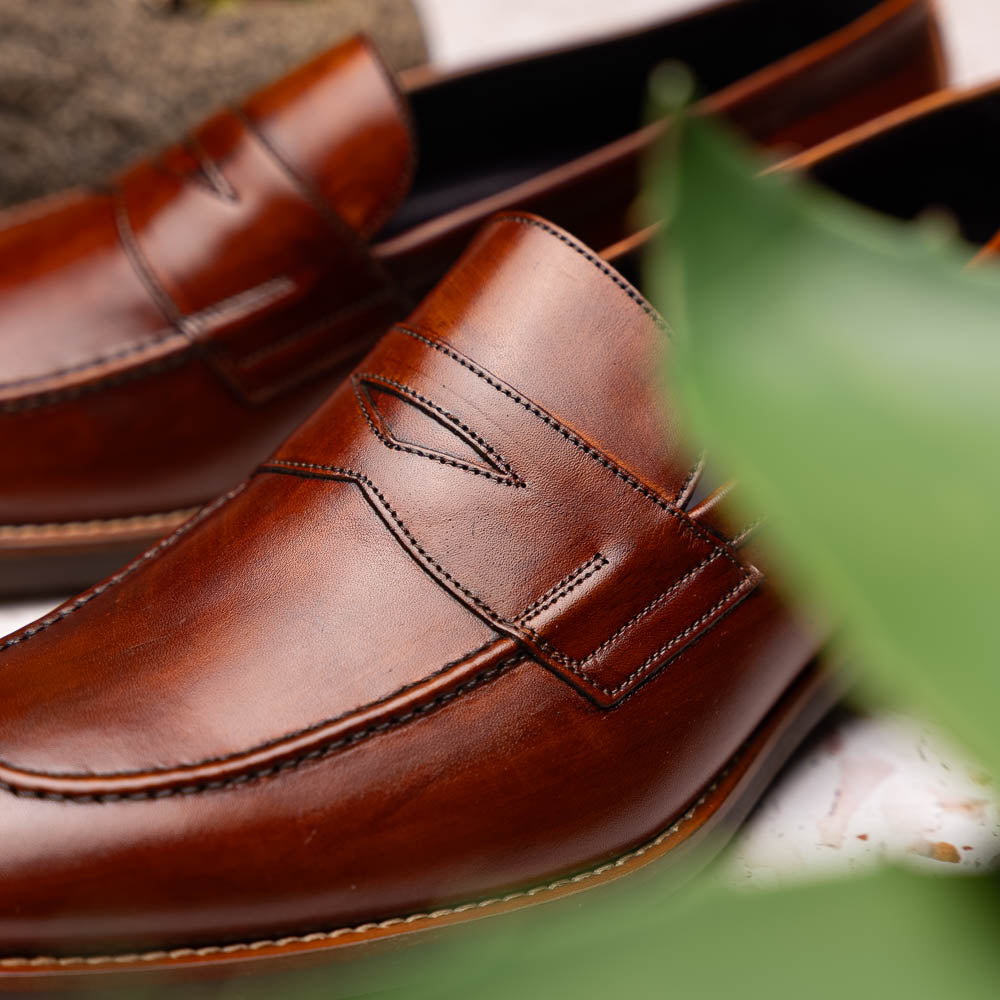 Zelli Italia 15-400-CGN ROMA Hand Burnished Calfskin Penny Loafer Cognac View 9