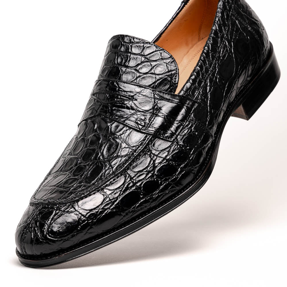 Zelli Italia 11-201-BKM ROMA Crocodile Penny Loafer, Black Angled View