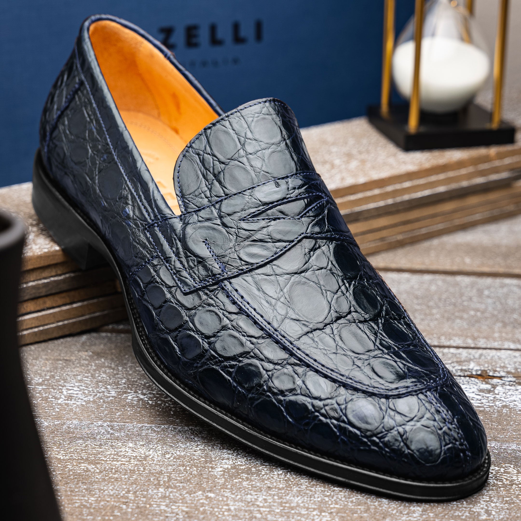 Zelli Italia 11-201-NVY ROMA Crocodile Penny Loafer, Navy View 12