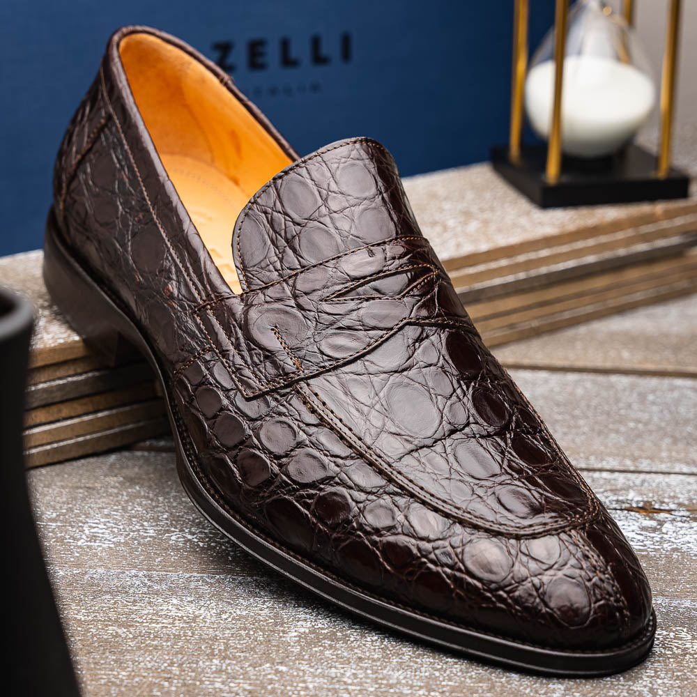 Zelli Italia 11-201-NIC ROMA Crocodile Penny Loafer, Nicotine View 10