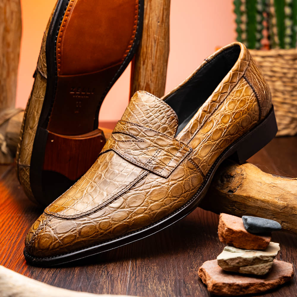 Zelli Italia 11-201-TPE ROMA Crocodile Penny Loafer, Taupe Bottom View