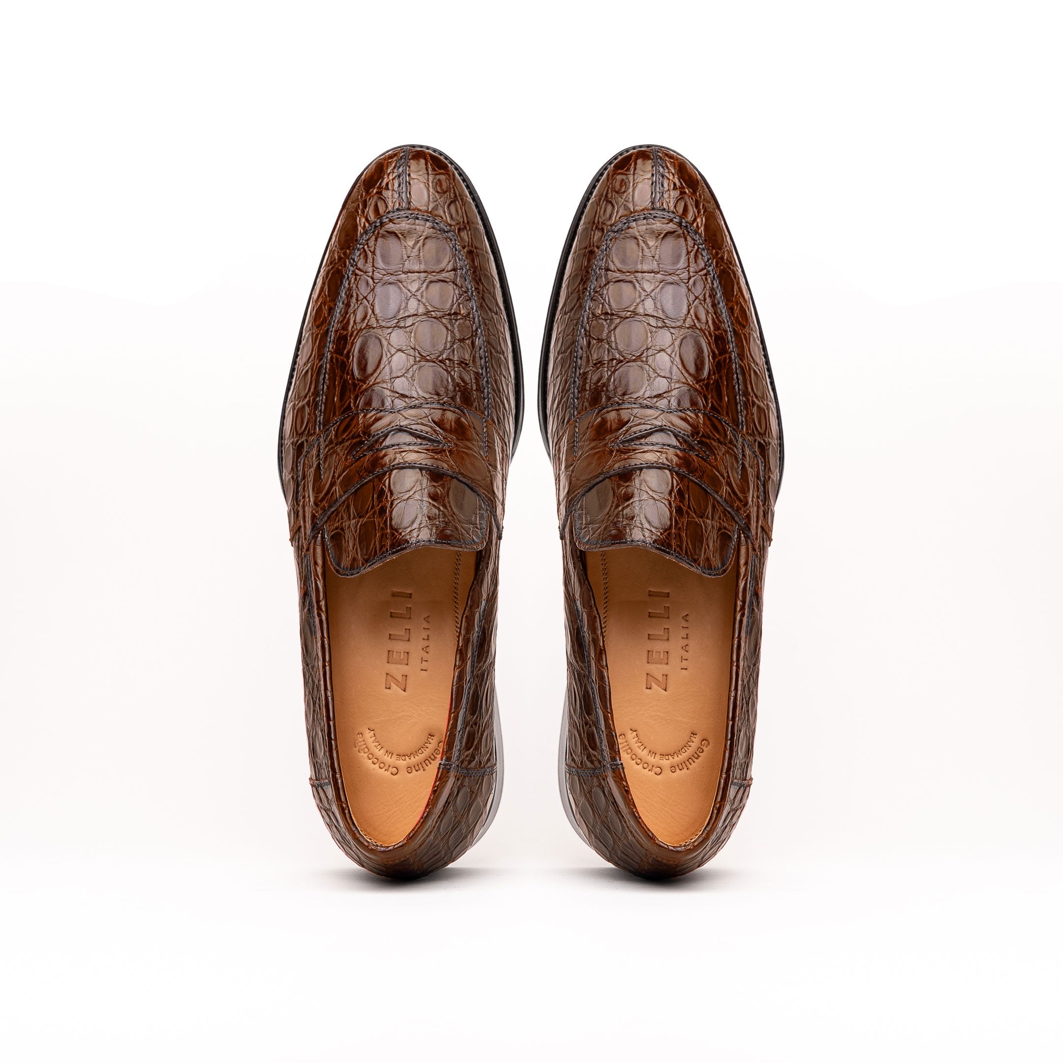Zelli Italia 11-201-CGM ROMA Crocodile Penny Loafer, Cognac Side View