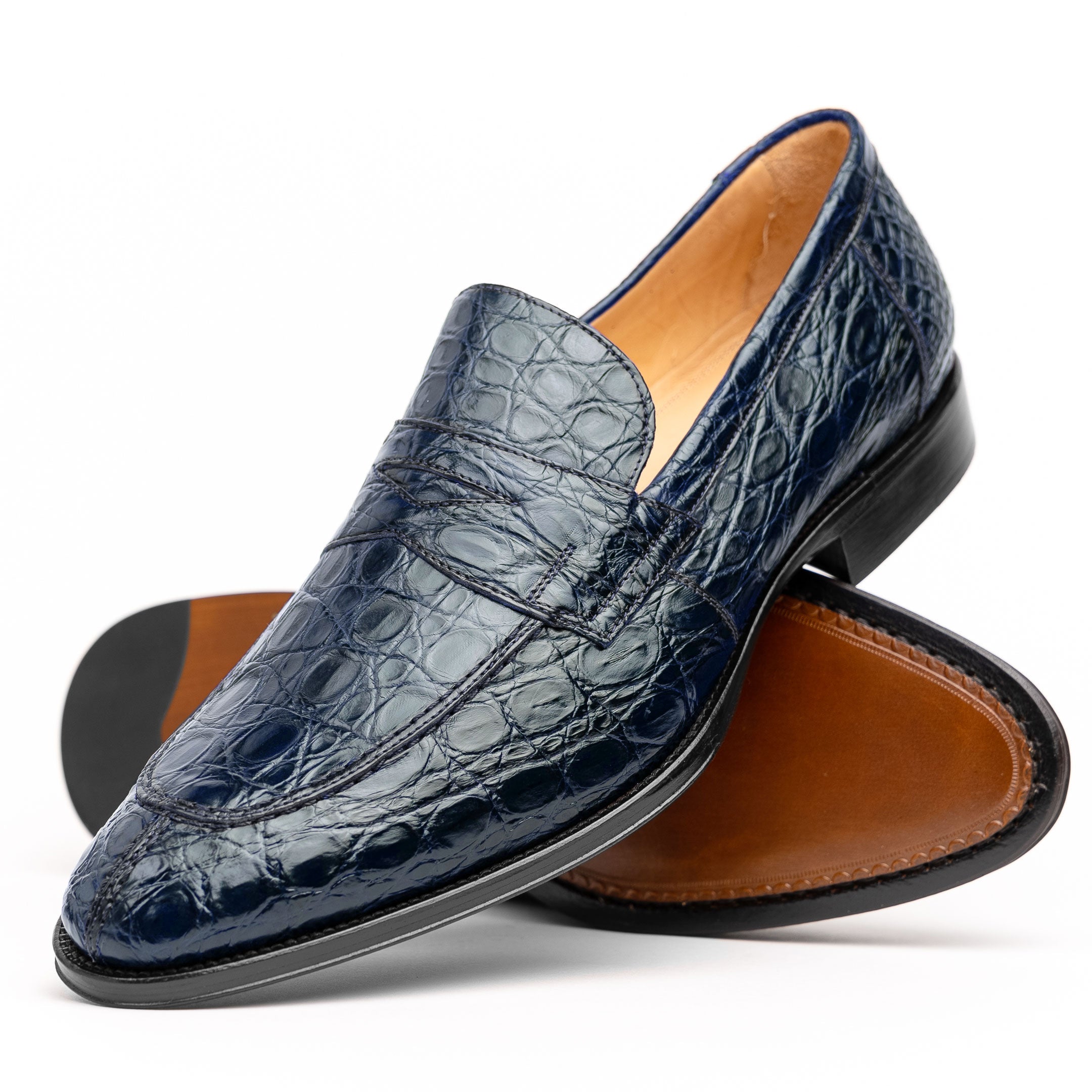 Zelli Italia 11-201-NVY ROMA Crocodile Penny Loafer, Navy Side View