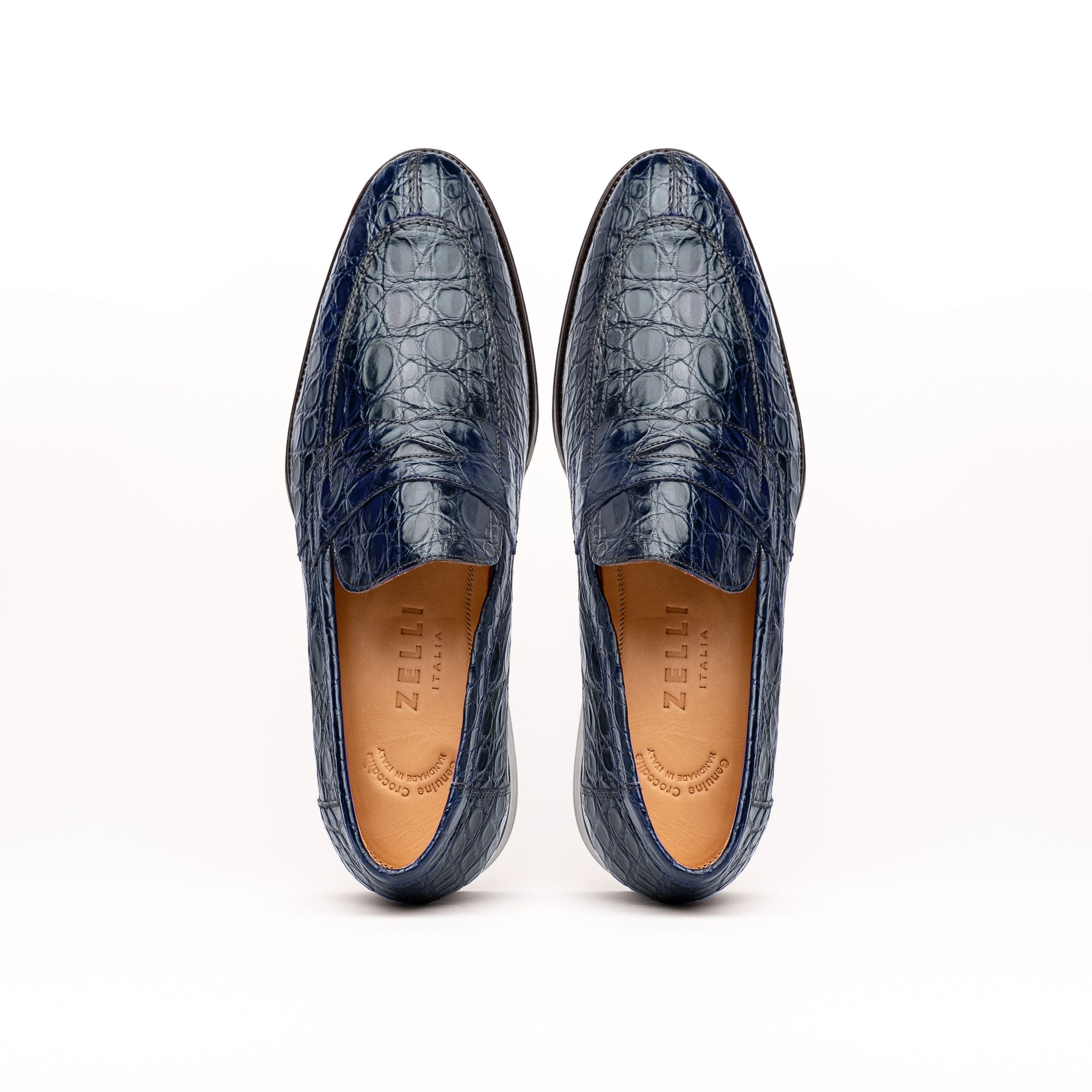Zelli Italia 11-201-NVY ROMA Crocodile Penny Loafer, Navy Back View