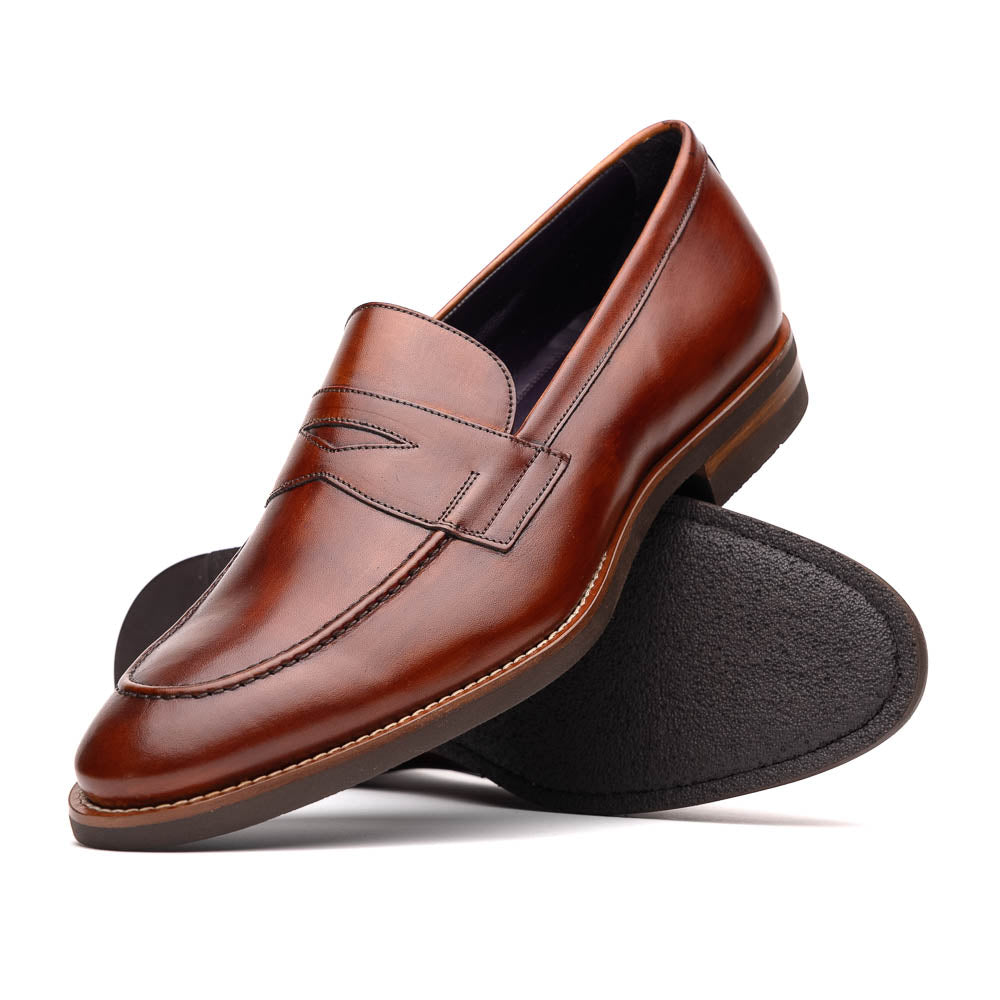 Zelli Italia 15-400-CGN ROMA Hand Burnished Calfskin Penny Loafer Cognac Side View