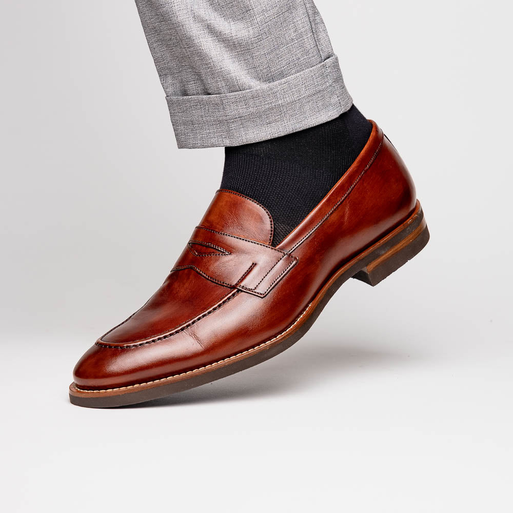 Zelli Italia 15-400-CGN ROMA Hand Burnished Calfskin Penny Loafer Cognac View 13