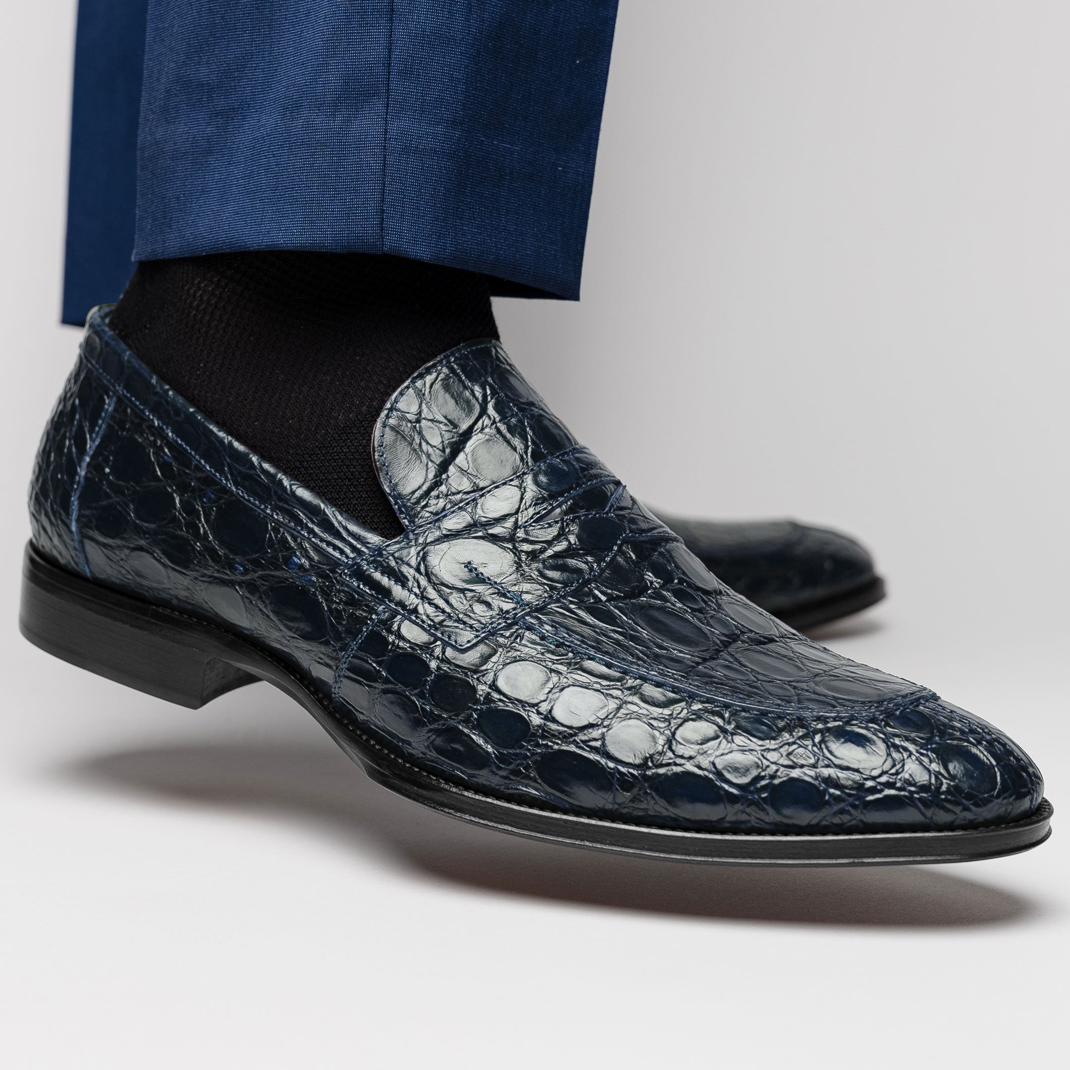 Zelli Italia 11-201-NVY ROMA Crocodile Penny Loafer, Navy Top View