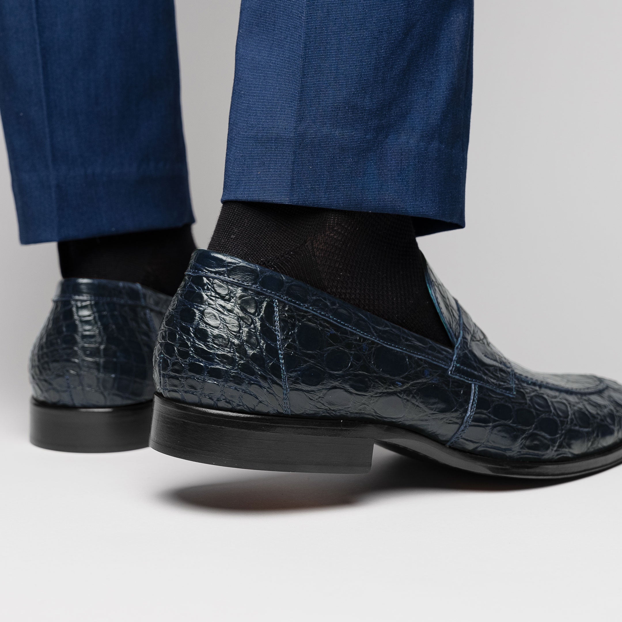Zelli Italia 11-201-NVY ROMA Crocodile Penny Loafer, Navy Bottom View
