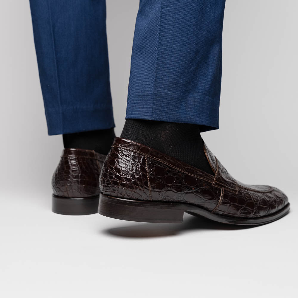 Zelli Italia 11-201-NIC ROMA Crocodile Penny Loafer, Nicotine Bottom View