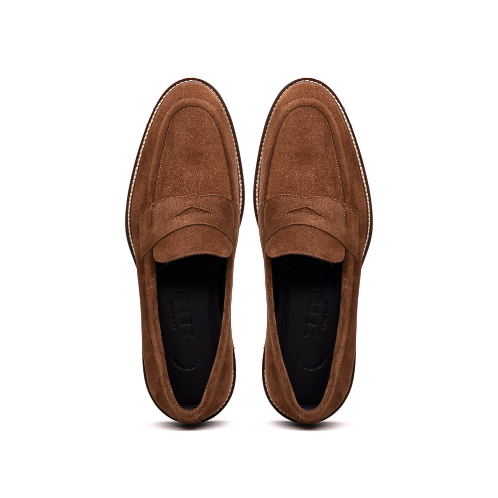Zelli Italia Men's 16-657-TOB ROMA Italian Suede Penny Loafers Tobacco