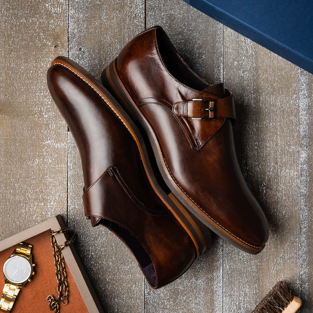 Zelli Italia Men's 55-605-CST ROMAN Italian Calfskin Monkstrap Chestnut