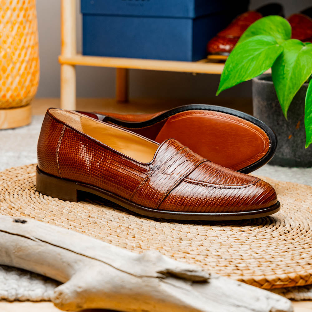 Zelli Italia 14-202-CGN ROSSI Teju Lizard Penny Loafer, Cognac Top View