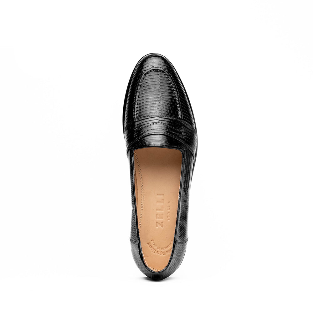 Zelli Italia 14-202-BLK ROSSI Teju Lizard Penny Loafer, Black Back View