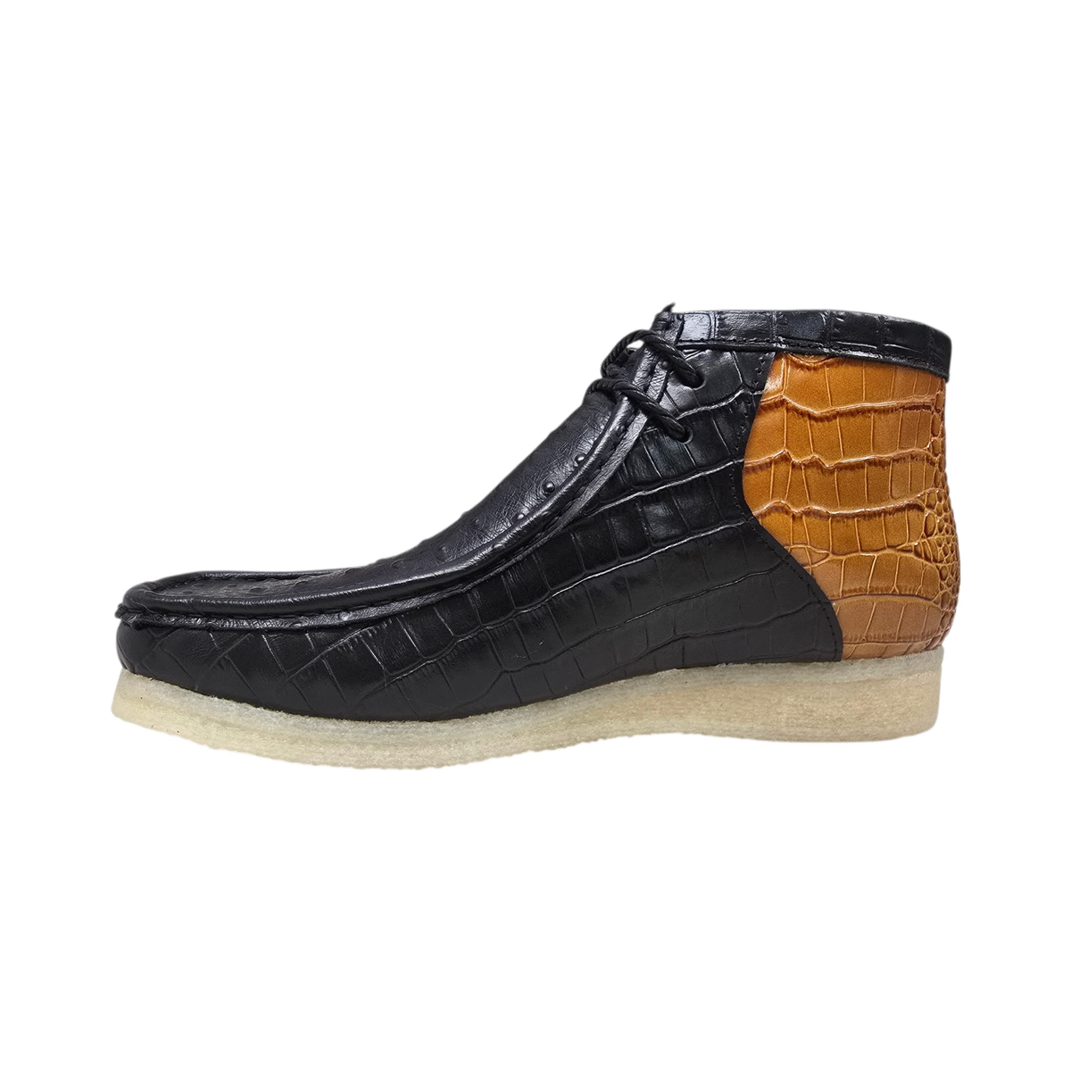British Walkers Walker Royal Gator chukka boots in black and tan, side profile