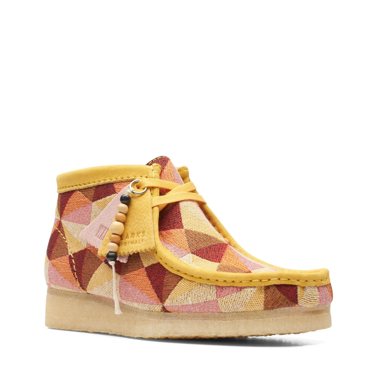 Clarks Originals Wallabee Boot Women's Yellow Combi Textile and Leather 26166092 — top view