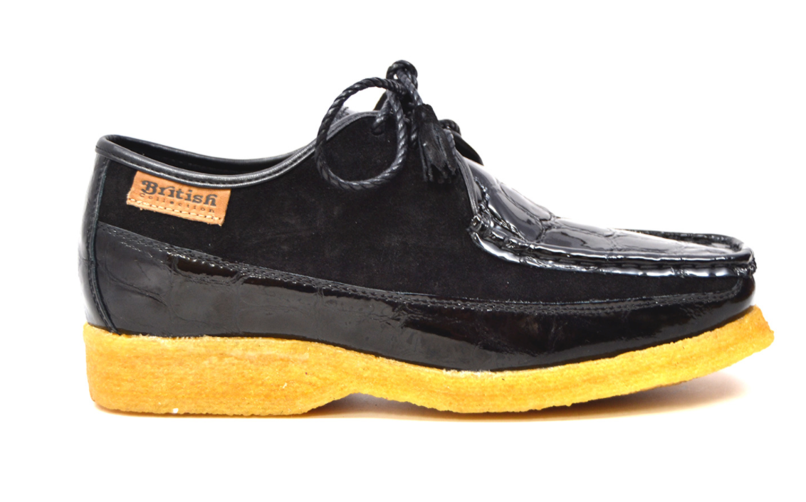 British Walkers Crown Men's Black Suede and Croc Leather Lace Up Shoes view 3