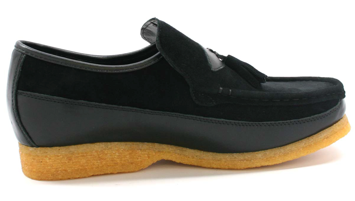 British Walkers King Men's Old School Black Leather and Suede Tassel Slip On Shoes view 4
