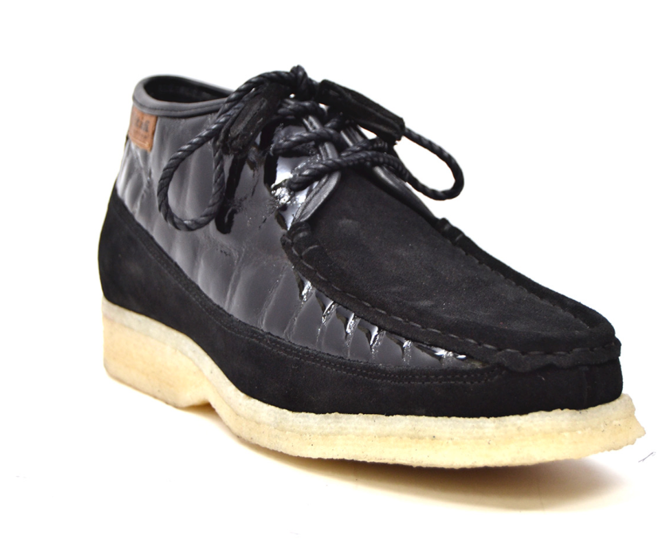 British Walkers Knicks Men's Handmade Black Suede and Croc Leather Lace Up Shoes view 2