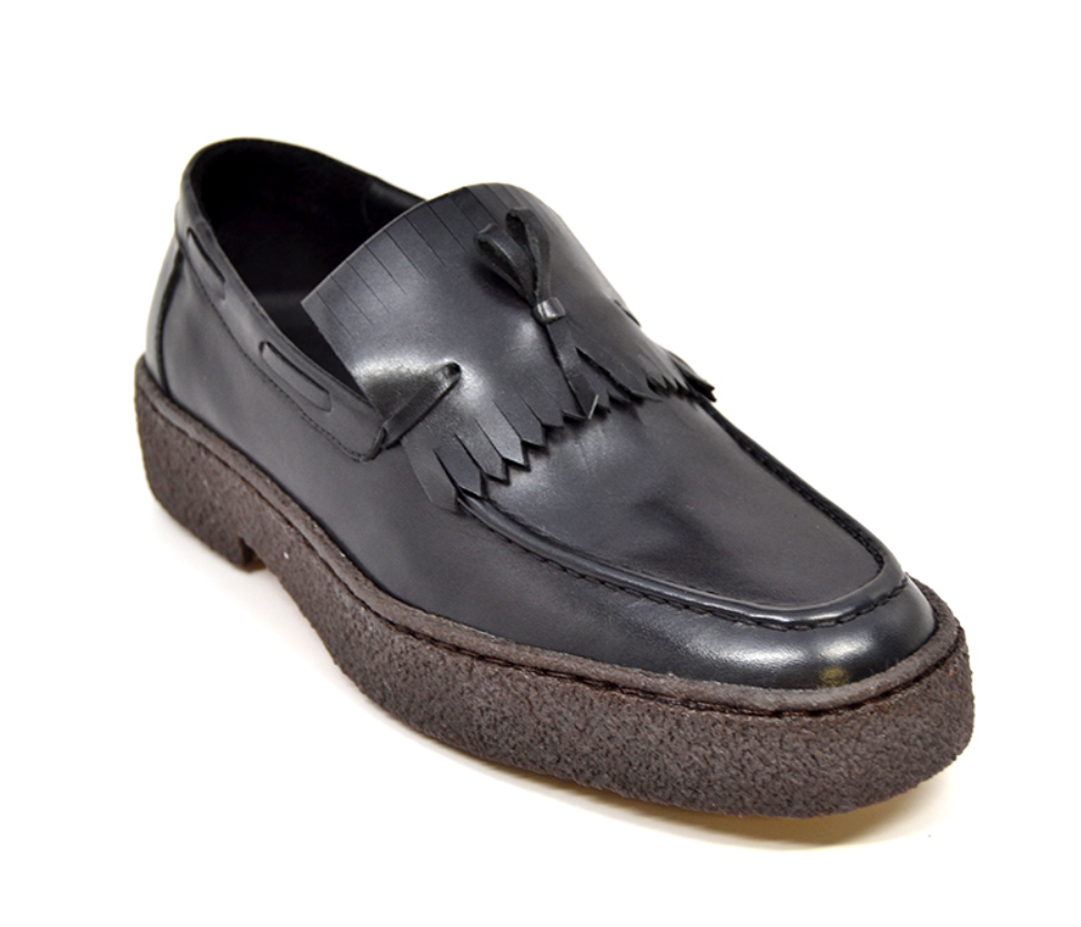 British Walkers Playboy Cruise Men's Black Leather Tassel Slip On Shoes view 2