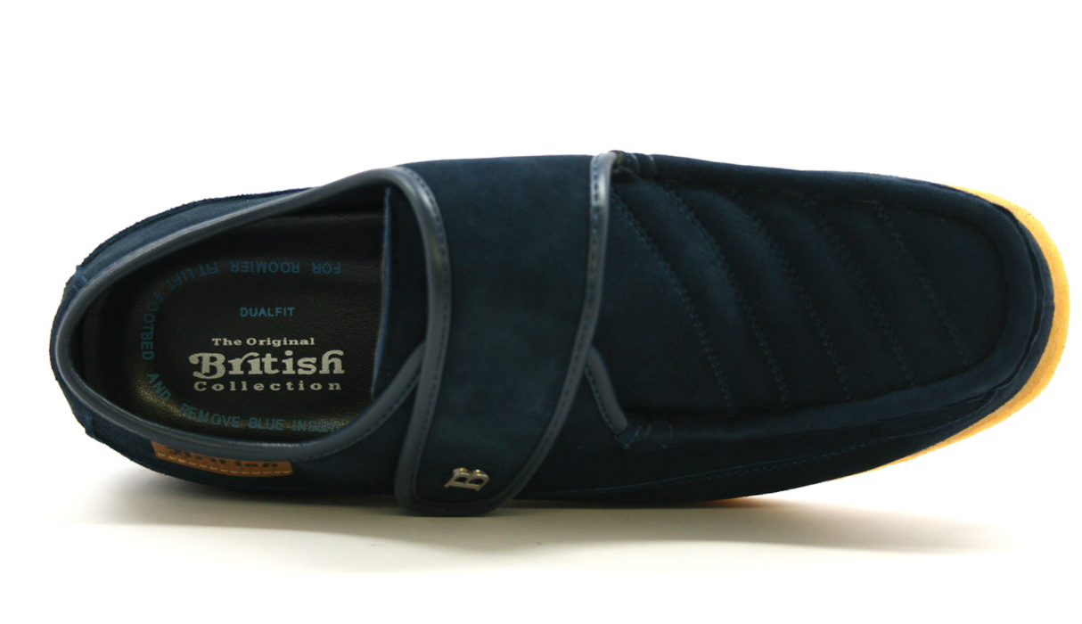 British Walkers Royal Men's Retro Navy Leather and Suede Strap Shoes Extra Width view 4