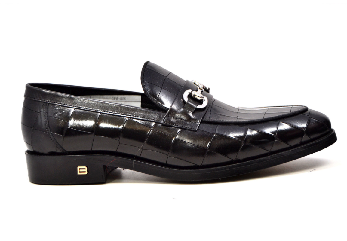 British Walkers Chicago Men's Black Leather Criss Cross Pattern Dress Shoes view 3