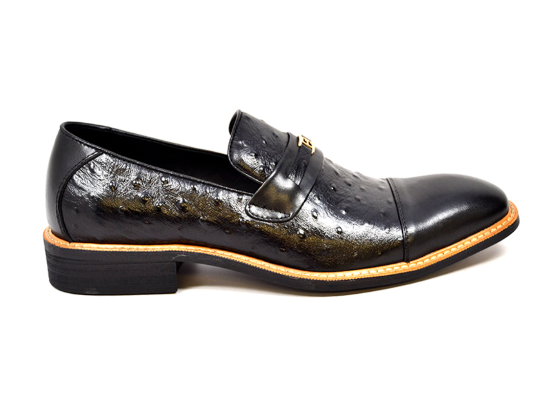 British Walkers Dolche Men's Black Ostrich Leather Slip On Dress Shoes view 2