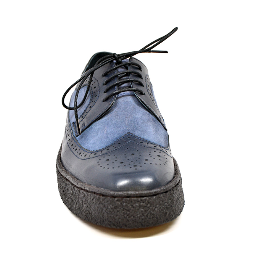 British Walkers Playboy Wingtip Men's Low Cut Navy Leather and Blue Suede Shoes view 6