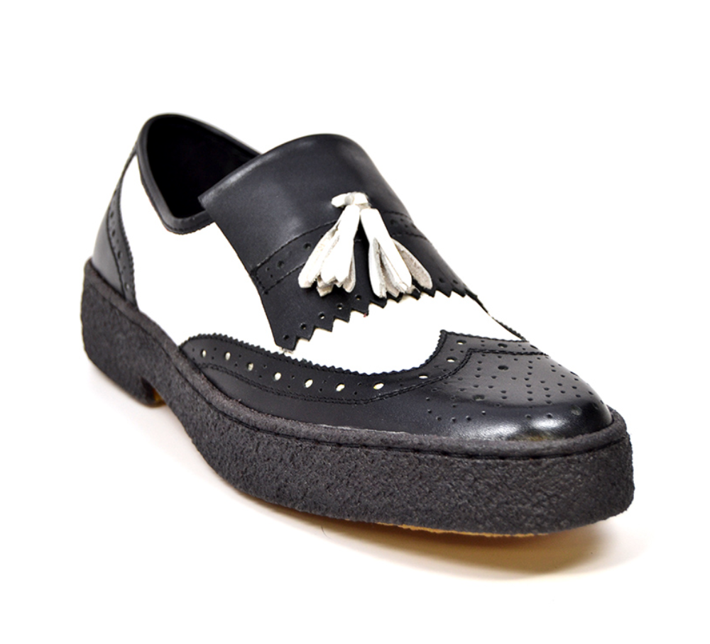 British Walkers Detroit Men's Black and White Wingtip Tassel Slip On Shoes view 2