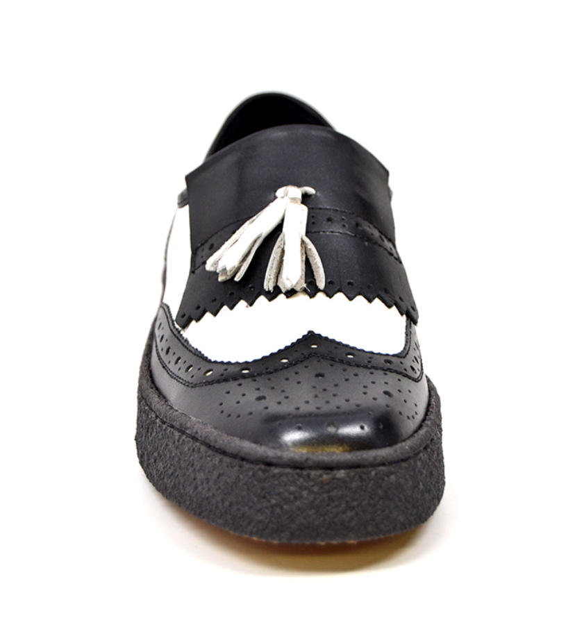 British Walkers Detroit Men's Black and White Wingtip Tassel Slip On Shoes view 3