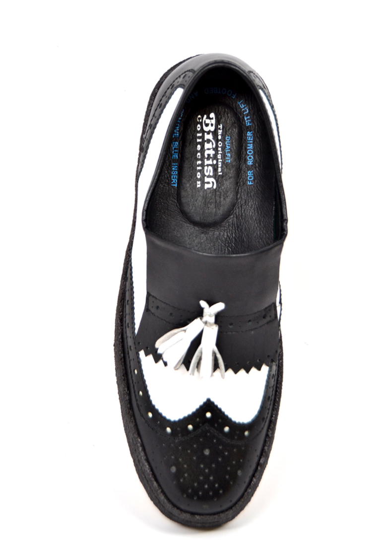 British Walkers Detroit Men's Black and White Wingtip Tassel Slip On Shoes view 7