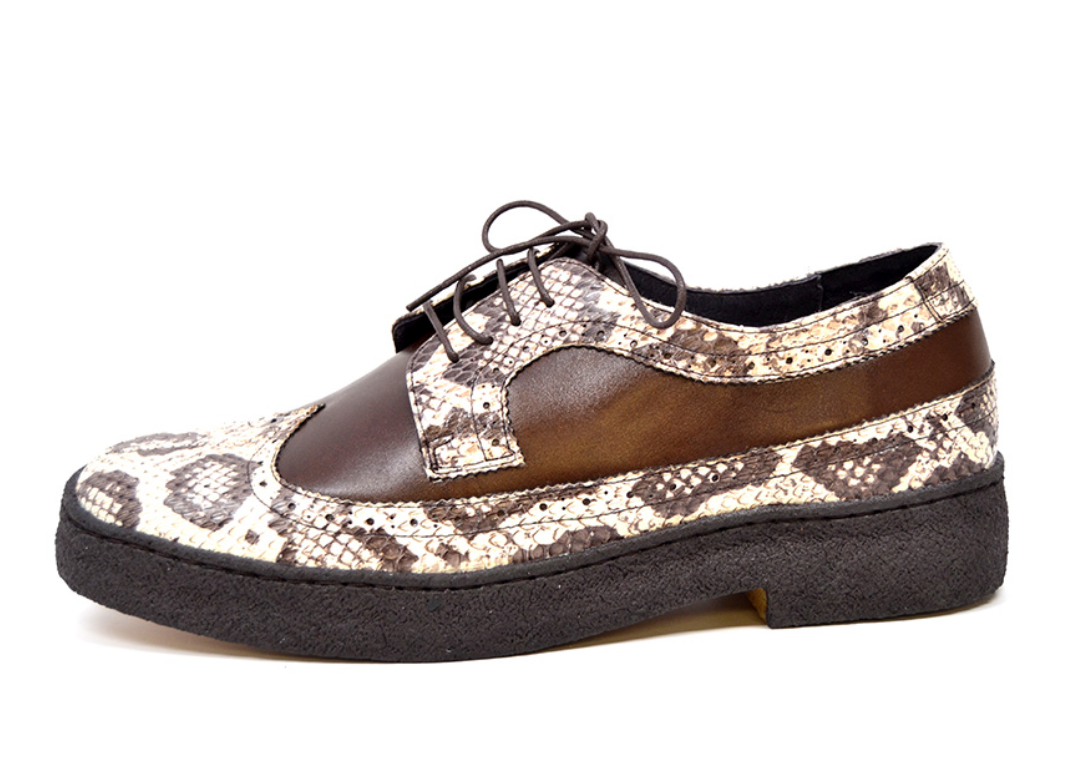 British Walkers Playboy Wingtip Men's Low Cut Brown Leather and Snake Skin Shoes view 4