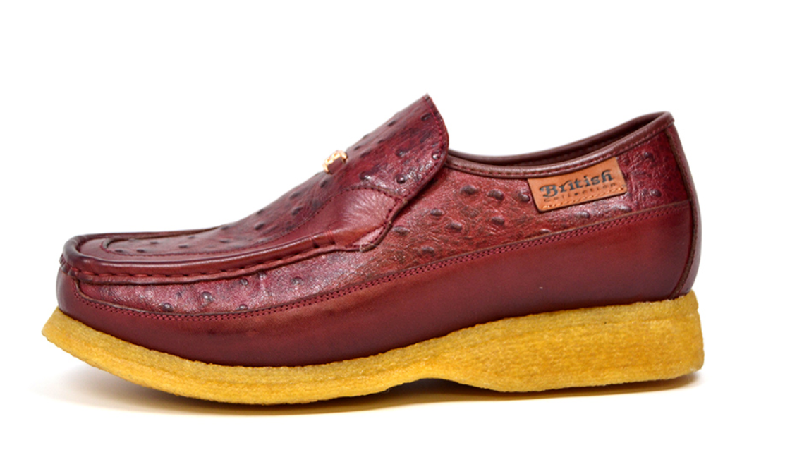 British Walkers Power 2 Men's Custom Burgundy Ostrich Leather Slip On Shoes view 3