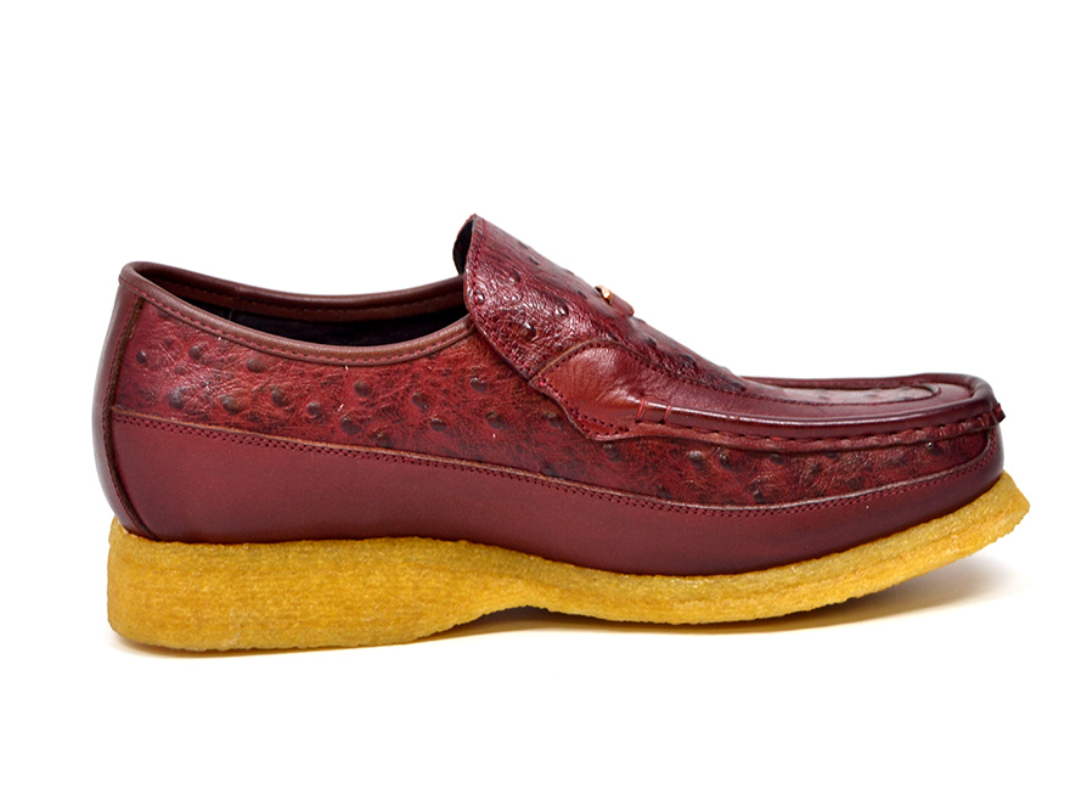 British Walkers Power 2 Men's Custom Burgundy Ostrich Leather Slip On Shoes view 4