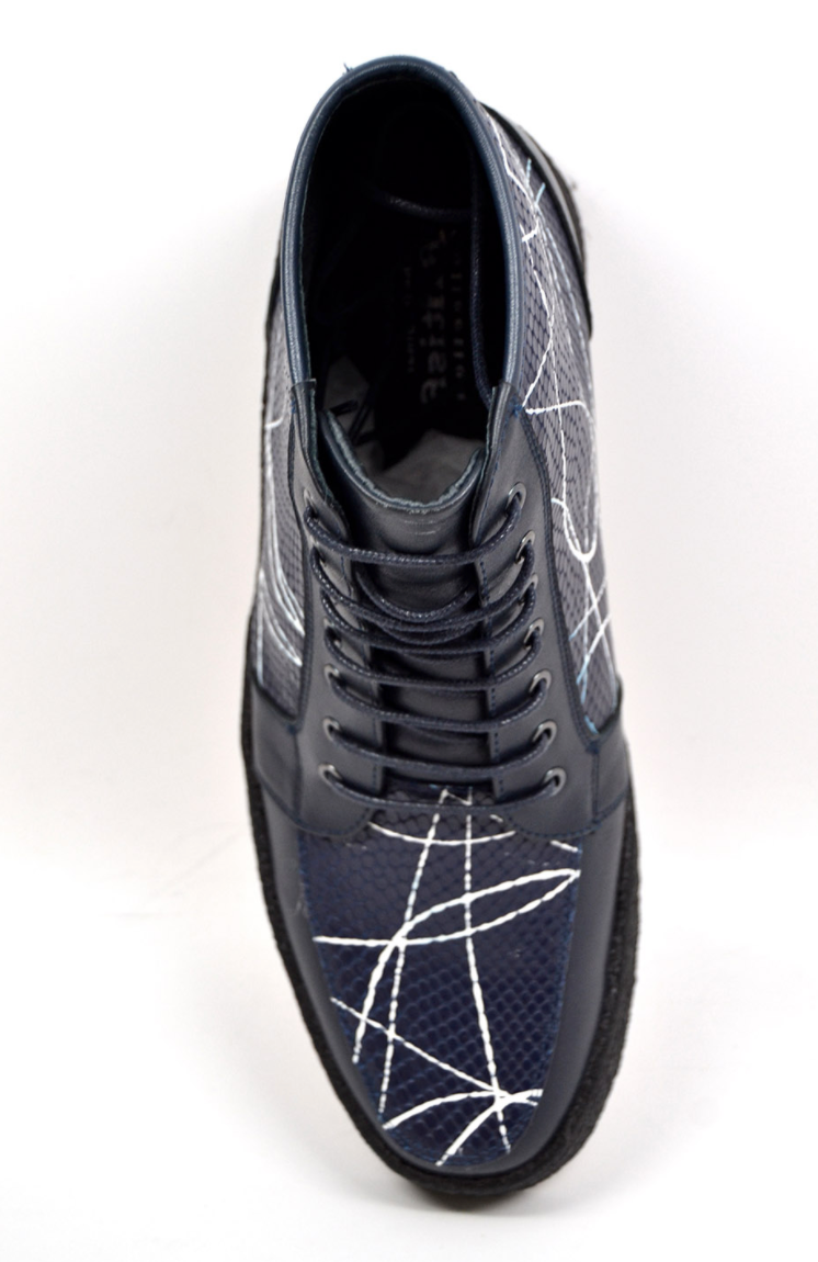 British Walkers Extreme Men's Navy Leather High Top Shoes with Linear Design view 6