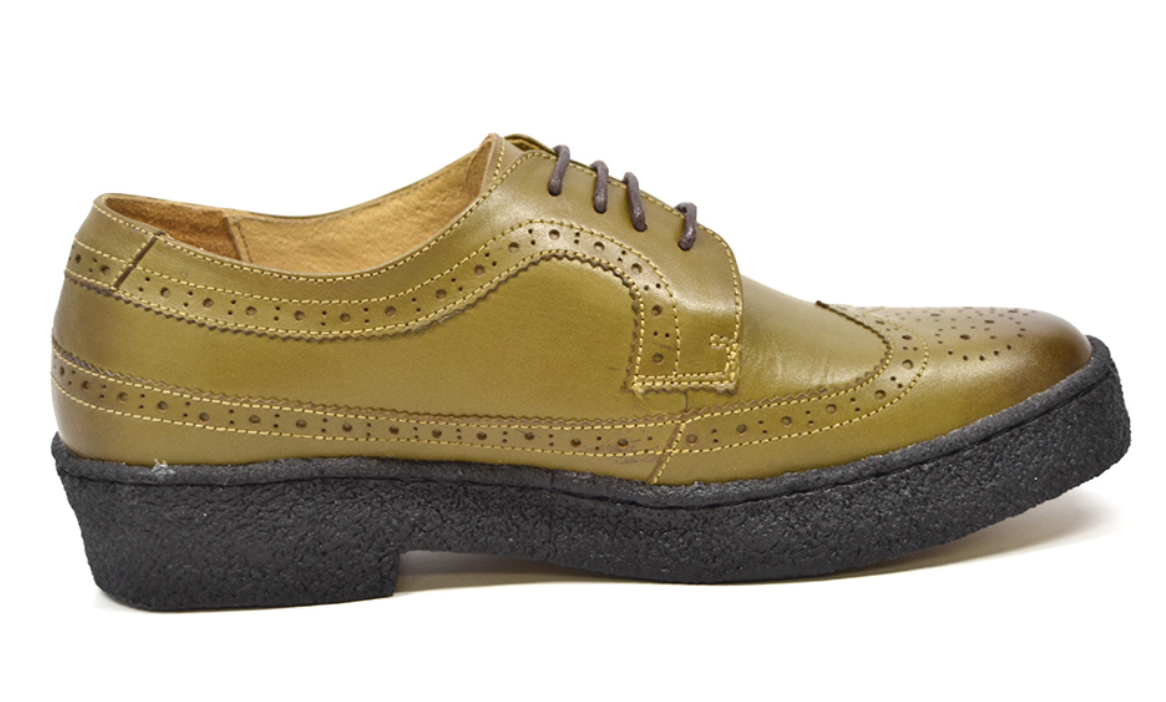 British Walkers Playboy Wingtip Men's Low Cut Olive Leather Shoes view 4