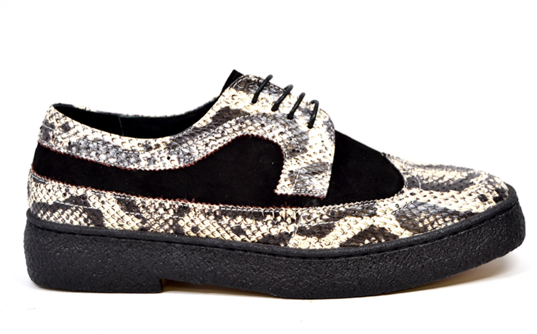 British Walkers Playboy Wingtip Men's Low Cut Black Suede and Python Shoes view 3