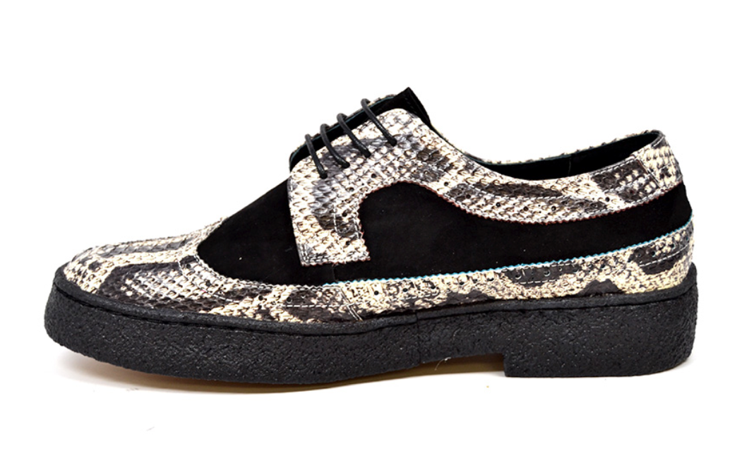British Walkers Playboy Wingtip Men's Low Cut Black Suede and Python Shoes view 4