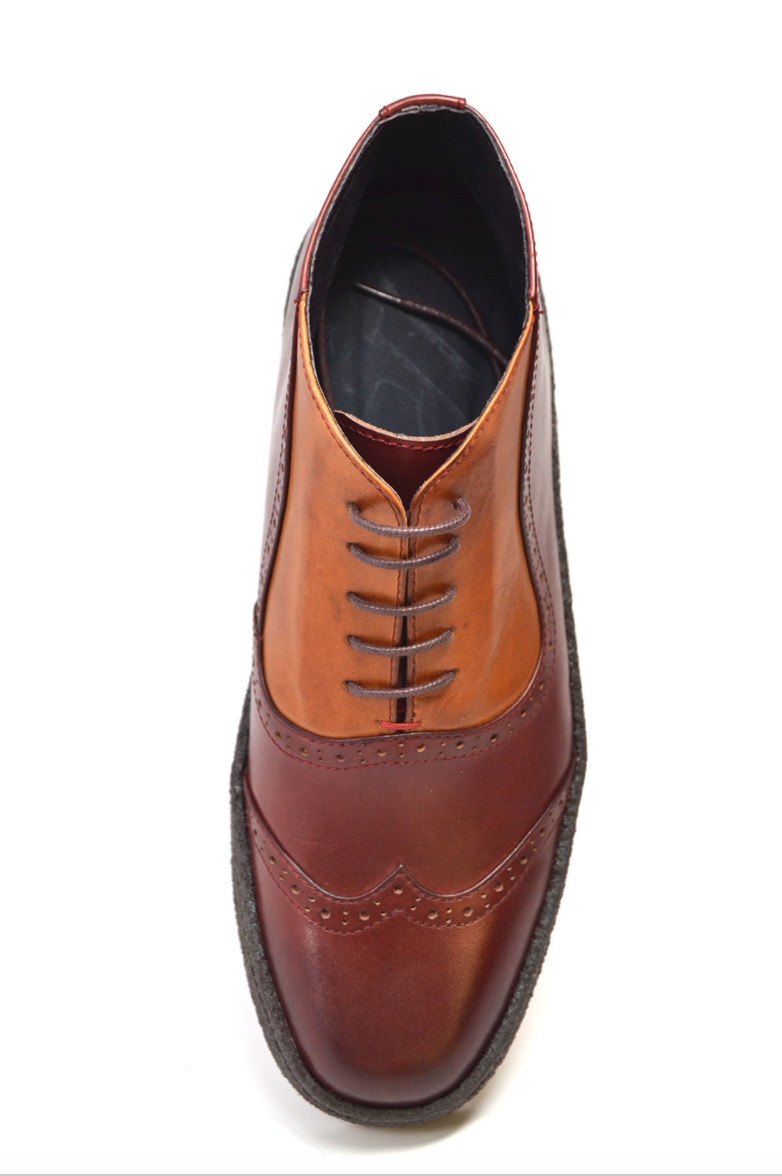 British Walkers Playboy Wingtip 1 Men's Two Tone Oxblood and Tan Leather Shoes view 6