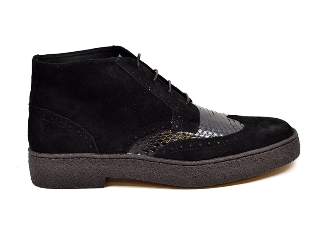 British Walkers Playboy Wingtip Men's Limited Edition Black Snake Skin and Suede Shoes view 2