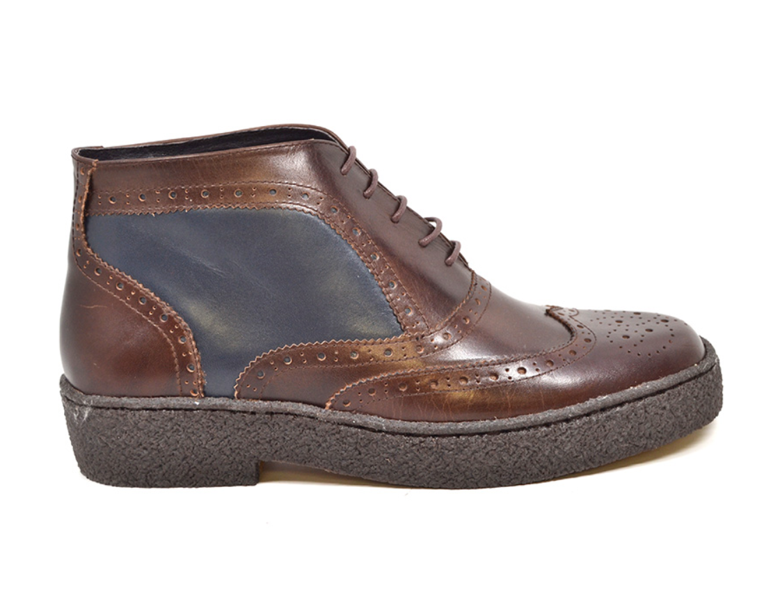 British Walkers Playboy Wingtip Men's Two Tone Brown and Navy Leather Shoes view 3